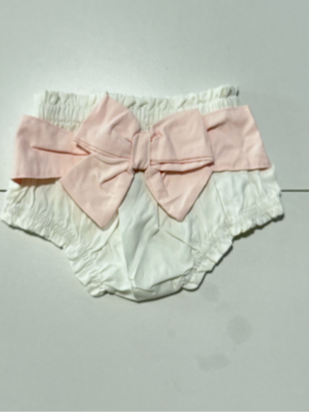 Mudpie Baby Girls White Diaper Cover with Pink Bow
